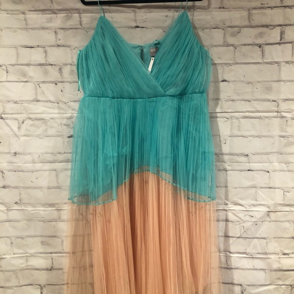 ASOS Dresses & Skirts - ASOS Pleated Tulle Midi Dress Mint + Beige NWT